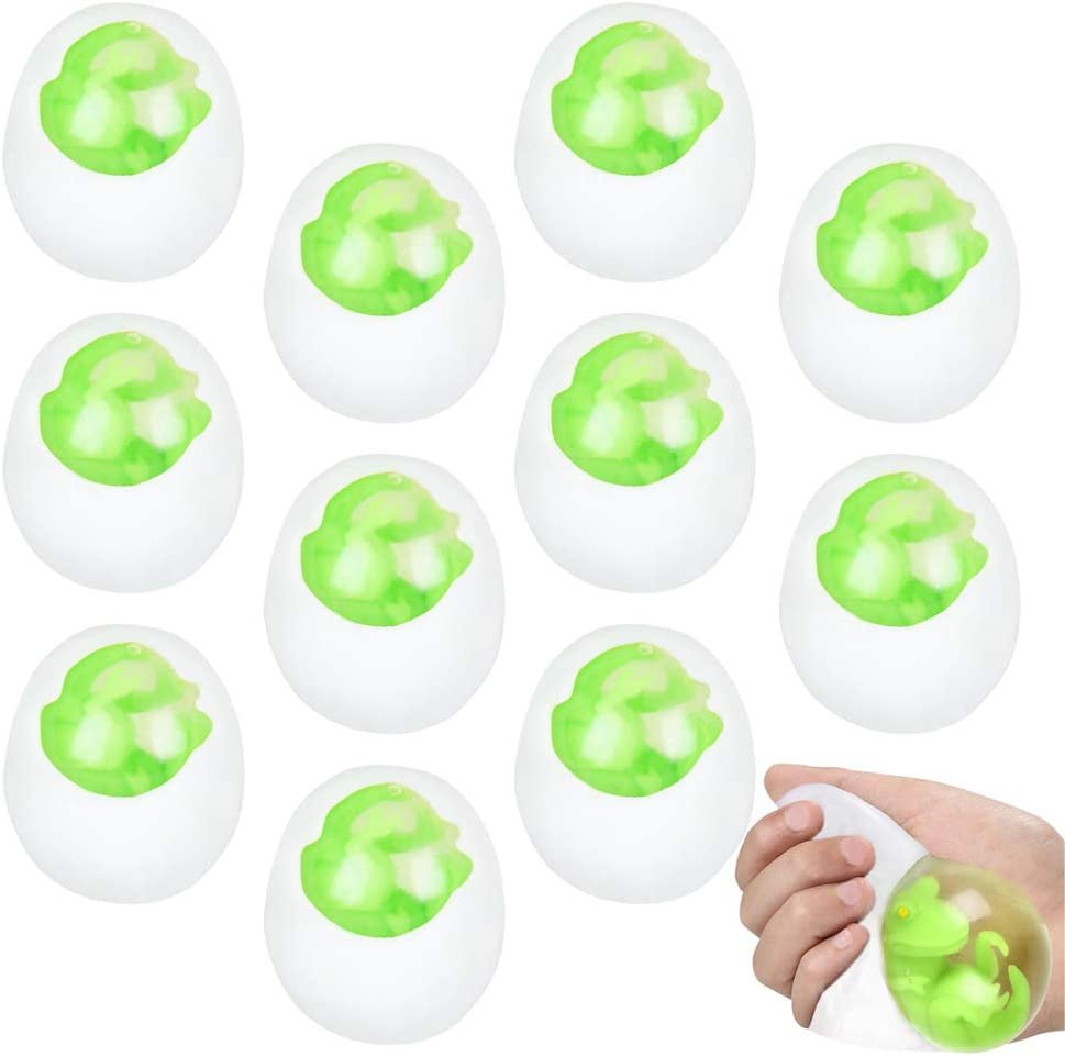 ArtCreativity Dinosaur Egg Squeeze Toys for Kids, Set of 12, Squeezy Dinosaur Toys with Baby Dino Inside, Unique Easter Eggs, Cool Dinosaur Birthday Party Favors, Sensory Toys for Boys and Girls