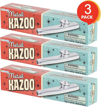 ArtCreativity 4.75 Inch Metal Kazoo - Set of 3 - Fun Humming Musical Instrument for Kids and Adults - Durable Music Toys - Cool Birthday Favors, Party Noisemakers Supplies, Goody Bag Fillers