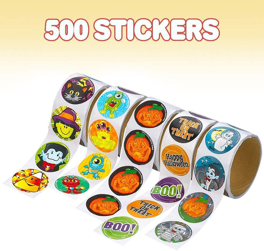 Halloween Roll Stickers Assortment for Kids, 5 Rolls with Over 500 Stickers, Best for Halloween Party Favors, Treats, Décor, Classroom Crafts, Goodie Bags, Scrapbook for Boys and Girls