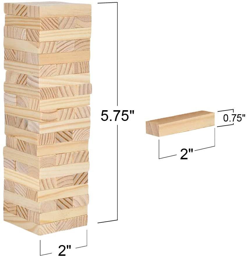 Mini Wooden Tower Game, Wood Tumbling Blocks Set with 48 Pieces, Fun Indoor Game Night Games for Kids, Adults and House Parties, Development Toys for Children, Great Gift Idea