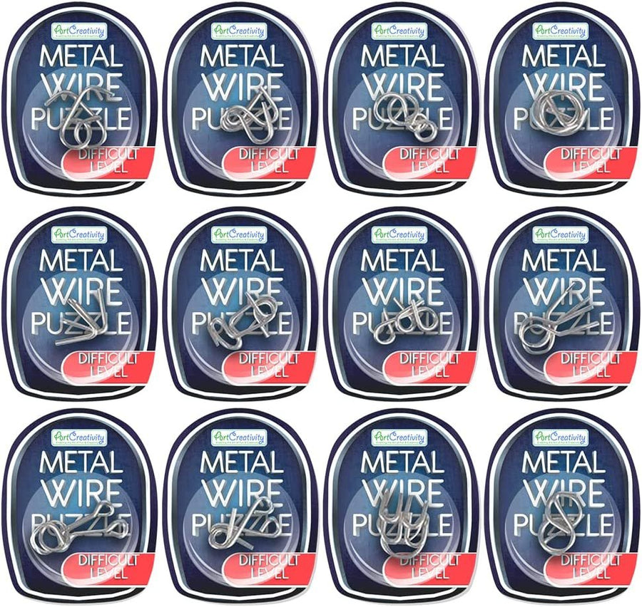 Metal Wire Puzzle Set by with a 15 Dollar Gift Card Challenge - 12 Unique Individually Packed Puzzles - Fun Brain Teaser IQ Game for Kids and Adults - Great Educational Toy