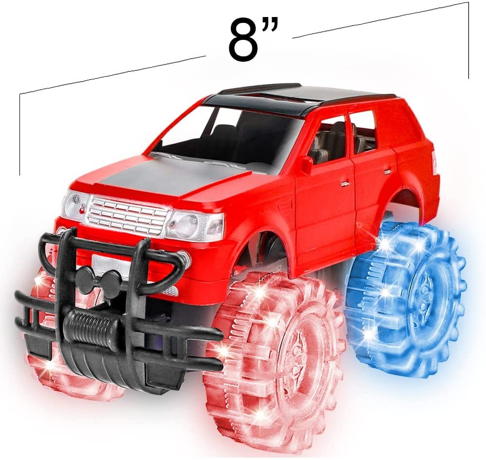 Light Up Red Monster Truck Toy, 1 Piece, 8" Toy Monster Truck with Flashing LED Tires and Batteries, Push n Go Car Toys for Kids, Fun Gift for Boys and Girls Ages 3 and Up