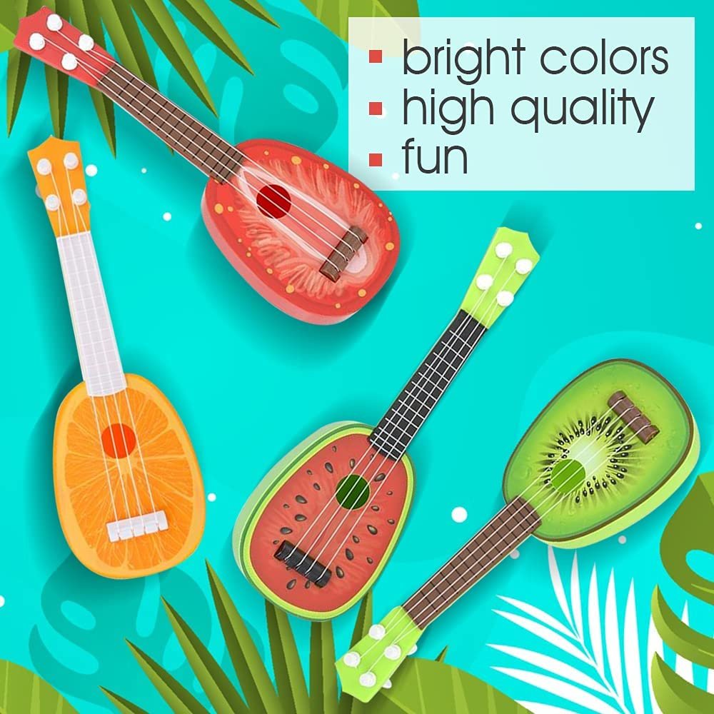 ArtCreativity Fruit Ukuleles for Kids, Set of 2, Fruit Mini Plastic Guitars in Colorful Fruity Designs, Music Instrument Ukuleles for Kids, Decorations for Summer and Luau Parties