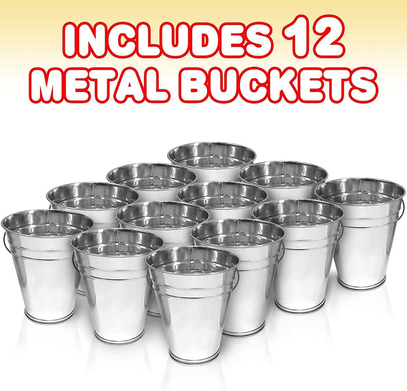 Large Galvanized Metal Buckets with Handles, 4.5" W x 5" H, 12 Pack, Metallic Pails for Party Favors, Rustic Wedding Decoration, Centerpieces for Party, Ice Bucket, Vase, Garden Planters