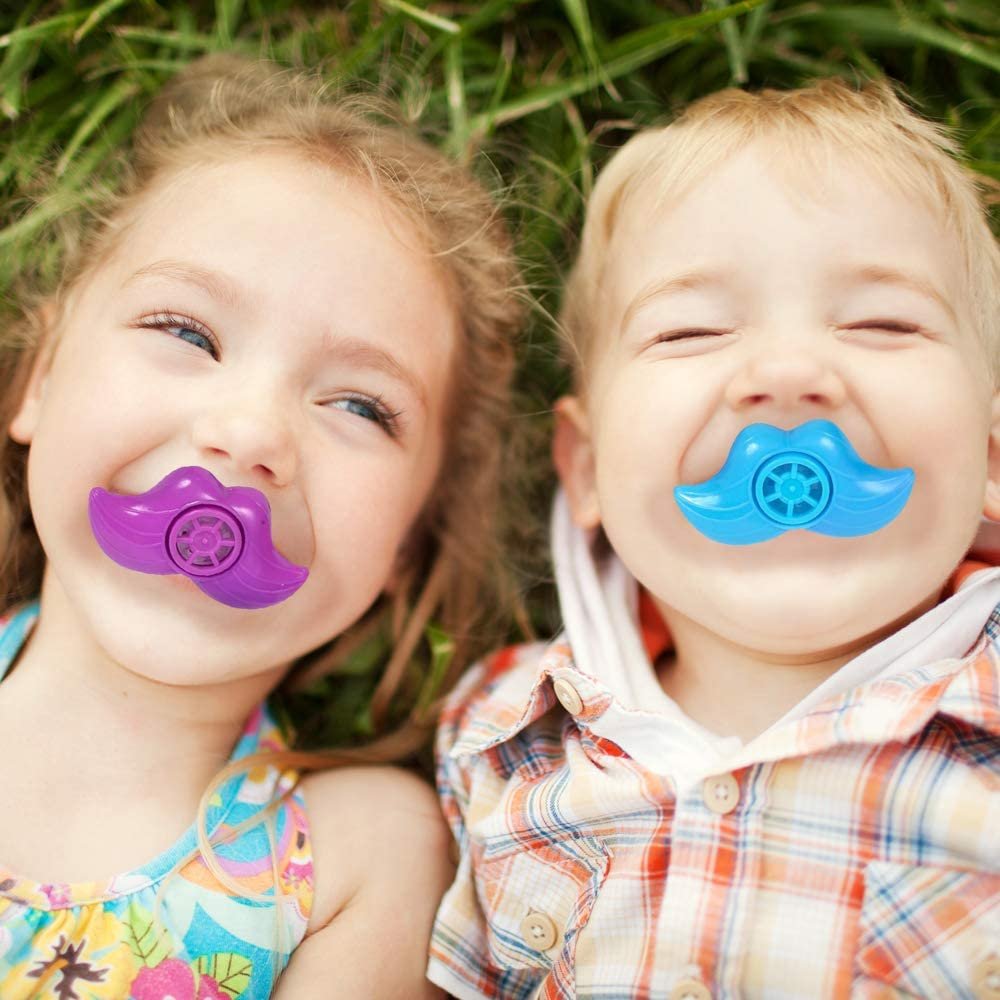 Mustache Lip Whistles for Kids, Bulk Pack of 48, Durable Plastic Noise Maker Party Whistles, Bright Assorted Colors, Birthday Party Favors, Goodie Bag Fillers, Treasure Box Prizes