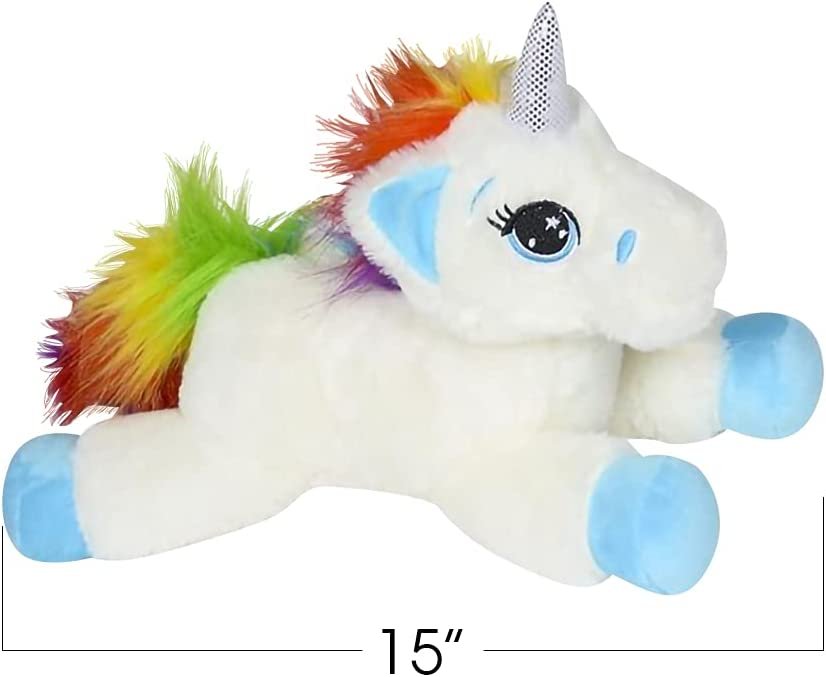 ArtCreativity Plush Lying Unicorn Stuffed Toys, Set of 2, Soft and Cuddly Unicorn Toys for Girls and Boys, Cute Home, Bedroom, and Nursery Decor, Princess Gifts for Kids, 15” Long