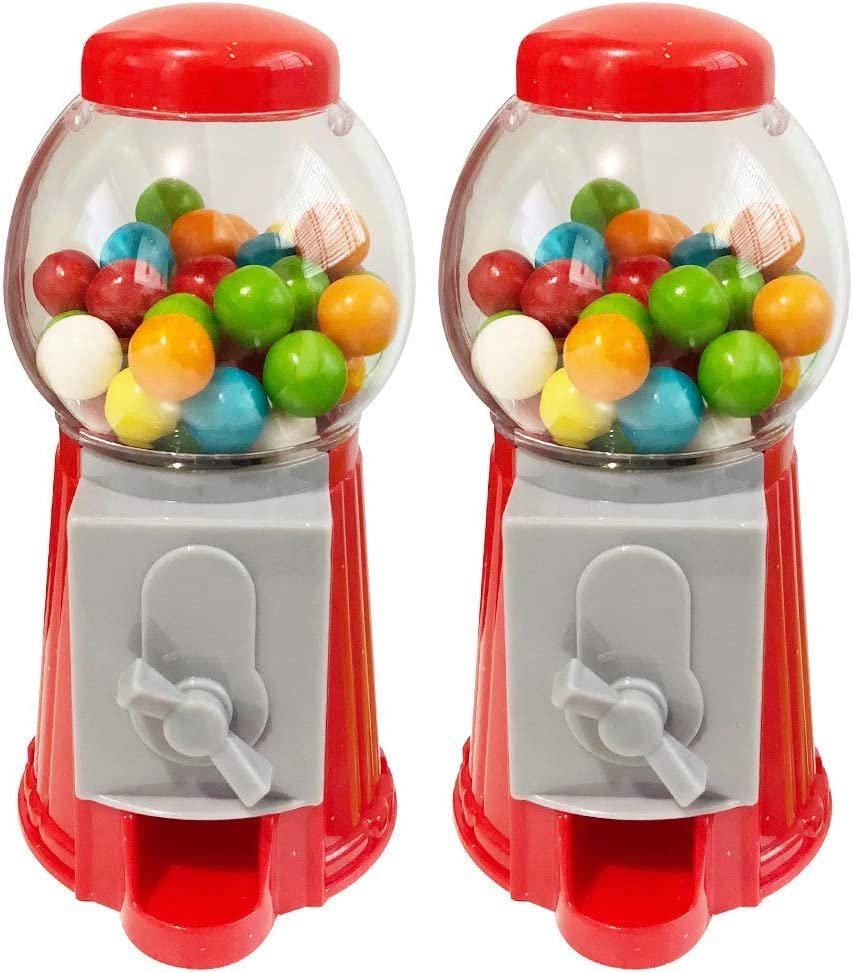 ArtCreativity Gumball Machine Bank for Kids, Set of 2, 5.25 Inch Desktop Bubble Gum Mini Candy Dispenser, Unique Money Saving Coin Bank, Great Gift or Vintage Office Desk Decoration- Gumballs Included