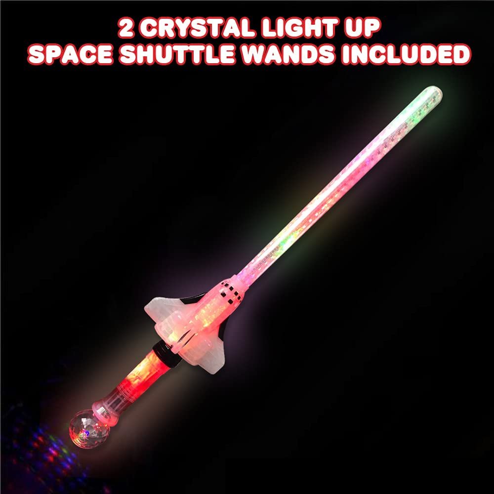 Light-Up Space Shuttle Wand, Set of 2, LED Astronaut Wands for Kids with 3 Light Up Modes, Cool Space Toys for Boys and Girls, Astronaut Costume Accessories, 28"es Long