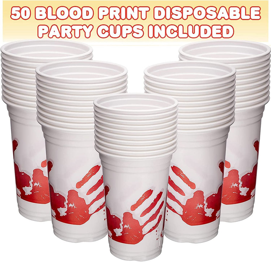 Blood Print Halloween Party Plastic Cups, Set of 50, 10 oz Halloween Disposable Cups, Halloween Party Supplies and Drinking Decorations, For Juice, Soda, Punch, and More