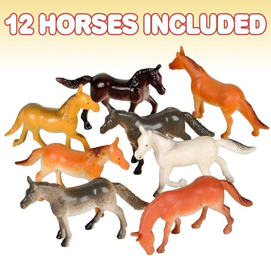 Mini Horse Figurines Set for Kids - Pack of 12 - Assorted 2.5" Small Horses, Sturdy Plastic Toys, Fun Birthday Party Favors, Great Playset for Boys and Girls Ages 3+