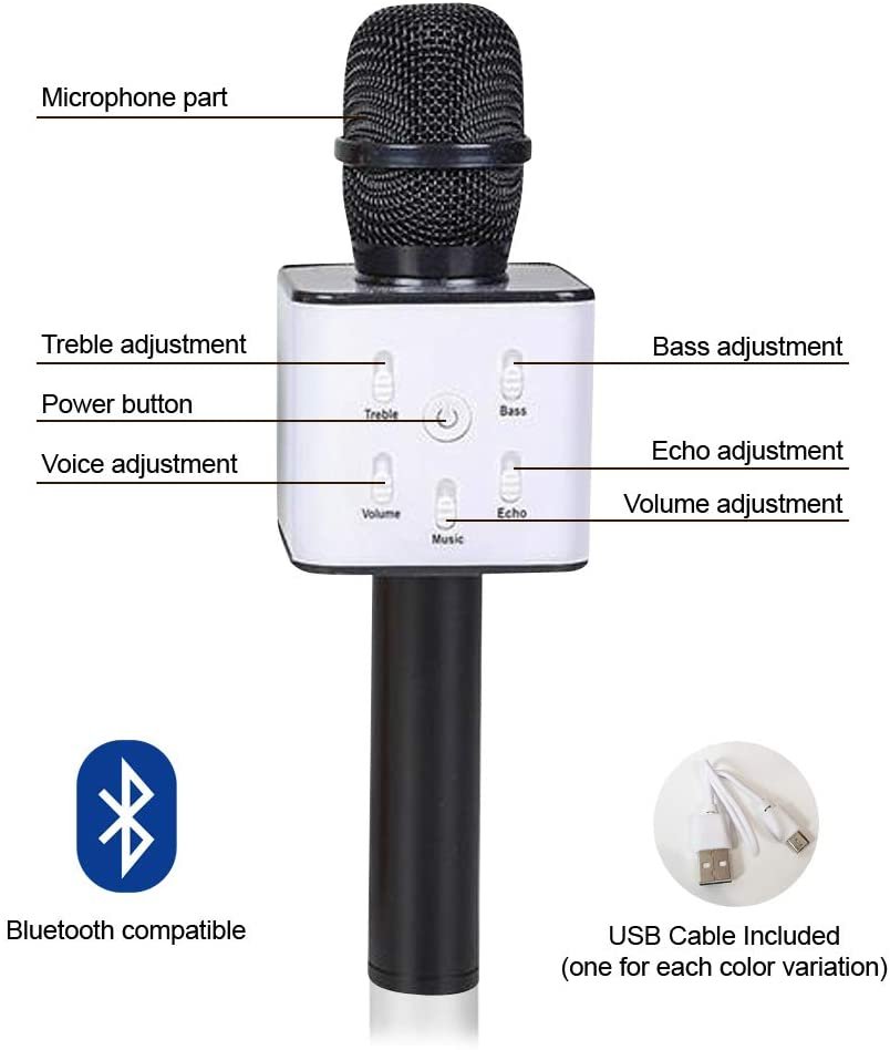 Wireless Bluetooth Karaoke Microphone for Kids with Built-in Speaker, USB Rechargeable Singing Mic, Fun Karaoke Machine Sound Effects, Birthday Gift for Boys & Girls(Black)