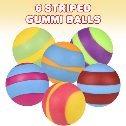 ArtCreativity Stretchy Striped Gummi Balls, Set of 6, Stress Relief Fidget Sensory Toys for Autistic Children, Anxiety, and ADHD, Spongy Squeeze Toy Party Favors, Goodie Bag Fillers for Kids