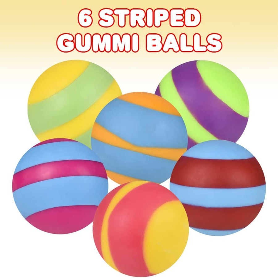 Stretchy Striped Gummi Balls, Set of 6, Stress Relief Fidget Sensory Toys for Autistic Children, Anxiety, and ADHD, Spongy Squeeze Toy Party Favors, Goodie Bag Fillers for Kids