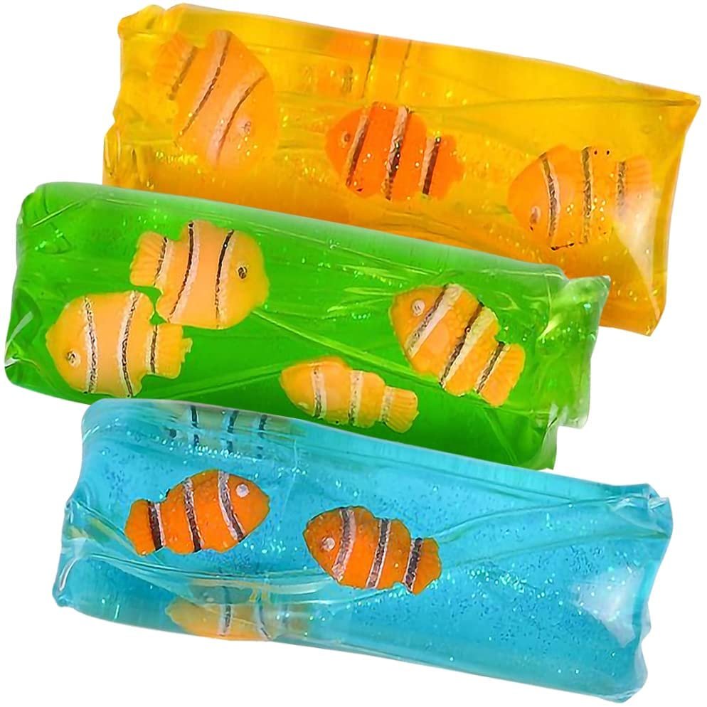 Clownfish Water Wigglers, Set of 3, Fidget Toys for Kids with Clown Fish Figurines and Glitter Inside, Stress Relief Toys for Boys and Girls, Unique Party Favors for Children