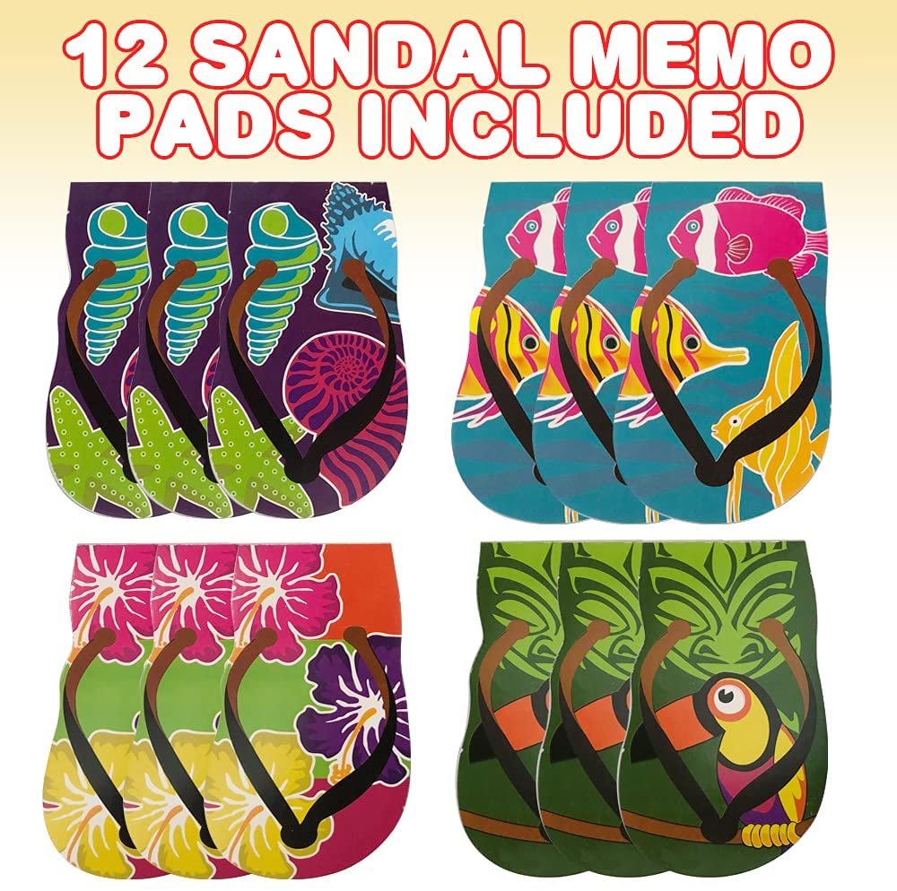 Mini Sandal Memo Notepads, Set of 12, Small Tropical-Themed Notepads, Cute Stationery Supplies for School & Office, Fun Beach Party Favors, Goody Bag Fillers for Kids
