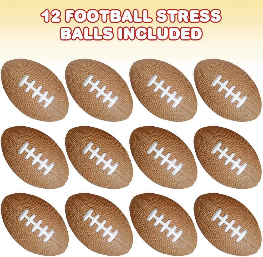 ArtCreativity Football Stress Relief Foam Balls for Kids, Set of 12, Sports Squeezable Anxiety Relief Balls, Idea, Party Favors, Goodie Bag Fillers for Boys and Girls