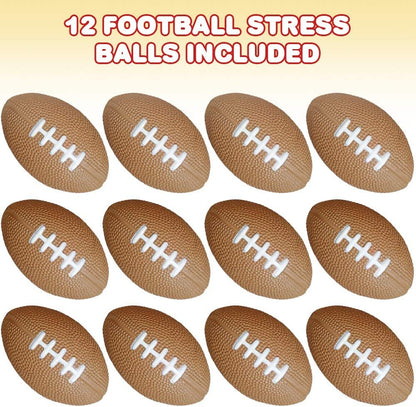 ArtCreativity Football Stress Relief Foam Balls for Kids, Set of 12, Sports Squeezable Anxiety Relief Balls, Idea, Party Favors, Goodie Bag Fillers for Boys and Girls