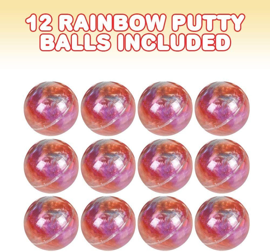 Rainbow Putty Ball for Kids - Pack of 12 - Silly Galaxy Putty in Mini Balls, Therapy Sensory Stress Relief Toys, Birthday Party Favors, Stocking Stuffers, Goody Bag Fillers