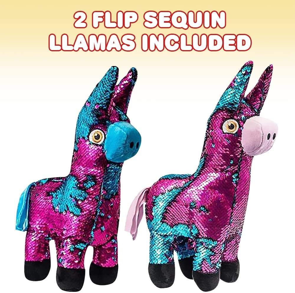 ArtCreativity Flip Sequin Plush Llama Toys, Set of 2, Plush Flip Sequin Animal Toys for Kids, Llama Stuffed Animals in Pink and Blue, Stress Relief Toys for Kids & Animal Nursery Décor, 14 Inches Tall