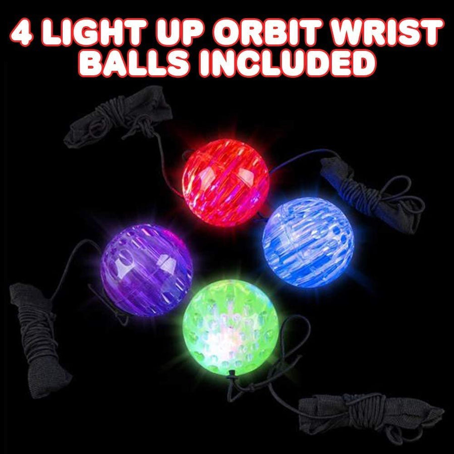 ArtCreativity Light-Up Orbit Wrist Balls, Set of 4, LED Balls with Flashing Lights and Elastic String, Wristband Toys for Indoor and Outdoor Play, Fun LED Birthday Party Favors for Boys and Girls