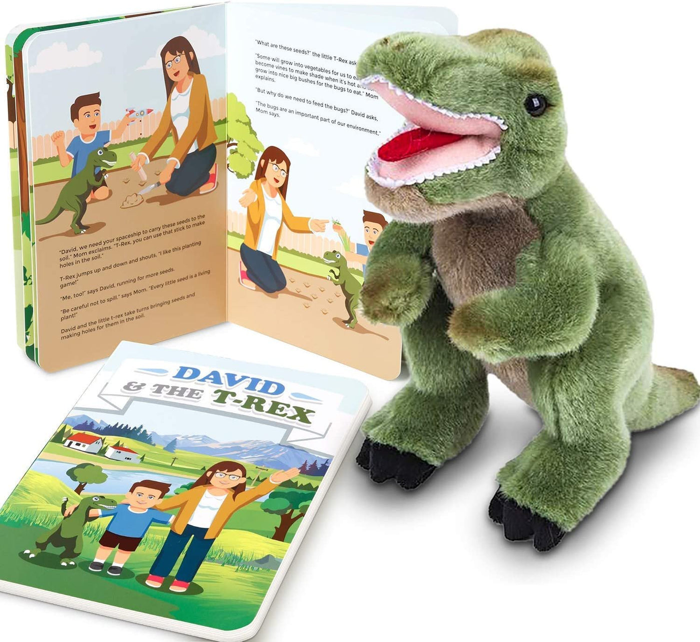 Educational Book for Kids with T-Rex Dinosaur Plush Toy, Fun Children’s Learning Booklet About The Environment, Super-Soft and Cuddly Stuffed Animal, Best Gift for Boys and Girls