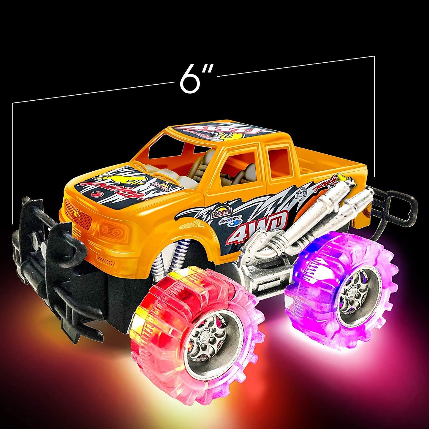 ArtCreativity Orange and White Light Up Monster Truck Set for Boys and Girls, Set Includes 2, 6 Inch Monster Trucks with Beautiful Flashing LED Tires, Push n Go Toy Cars, Best Gift for Kids Ages 3+