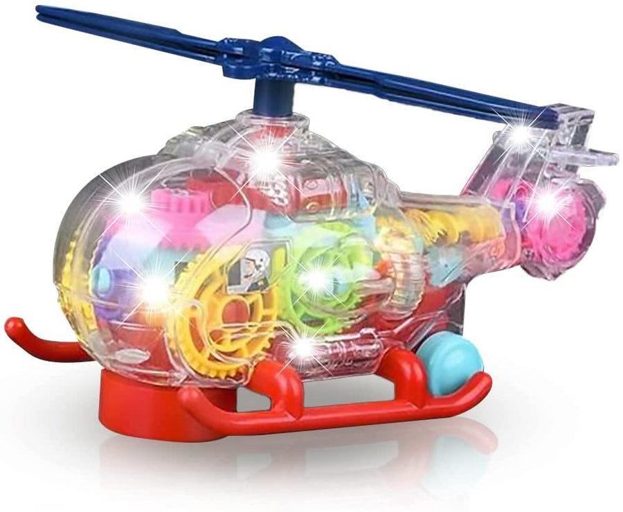 Light Up Transparent Toy Helicopter for Kids, 1PC, Bump and Go Toy Car with Colorful Moving Gears, Music, and LED Effects, Fun Educational Toy for Kids, Great Birthday Gift Idea