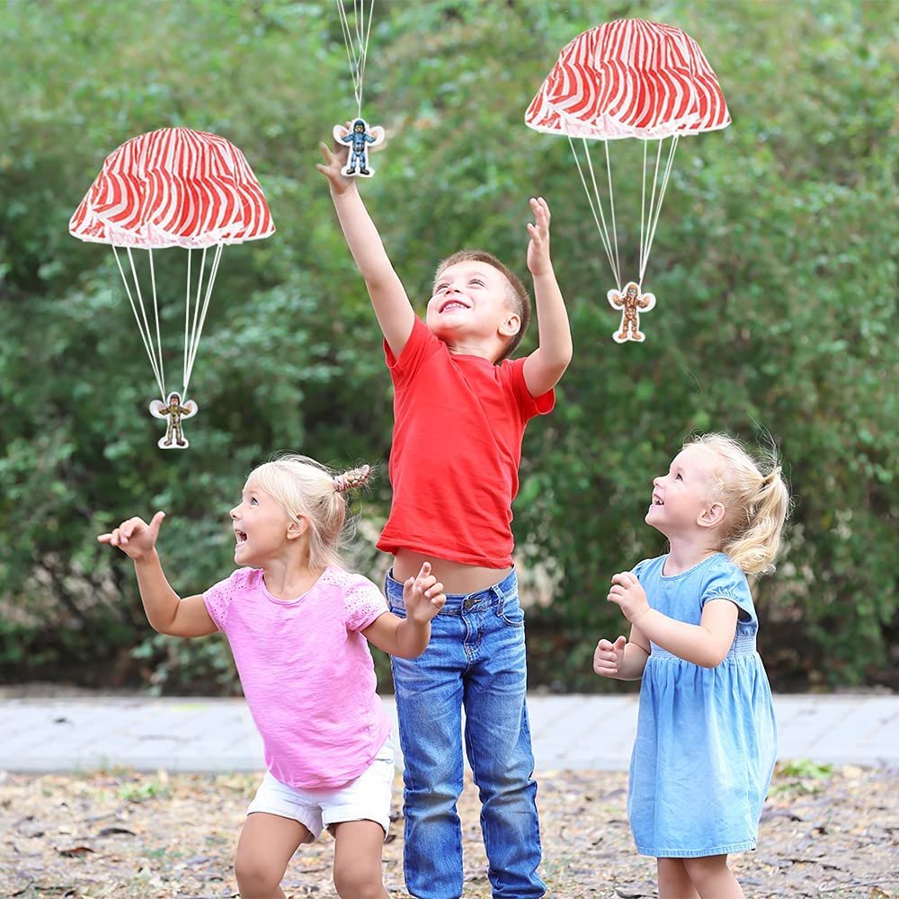 ArtCreativity Paratroopers with Parachutes, Set of 6, Weighted Characters Incased in Plastic Shell, Durable Plastic Playset for Kids, Fun Parachute Party Favors for Boys and Girls