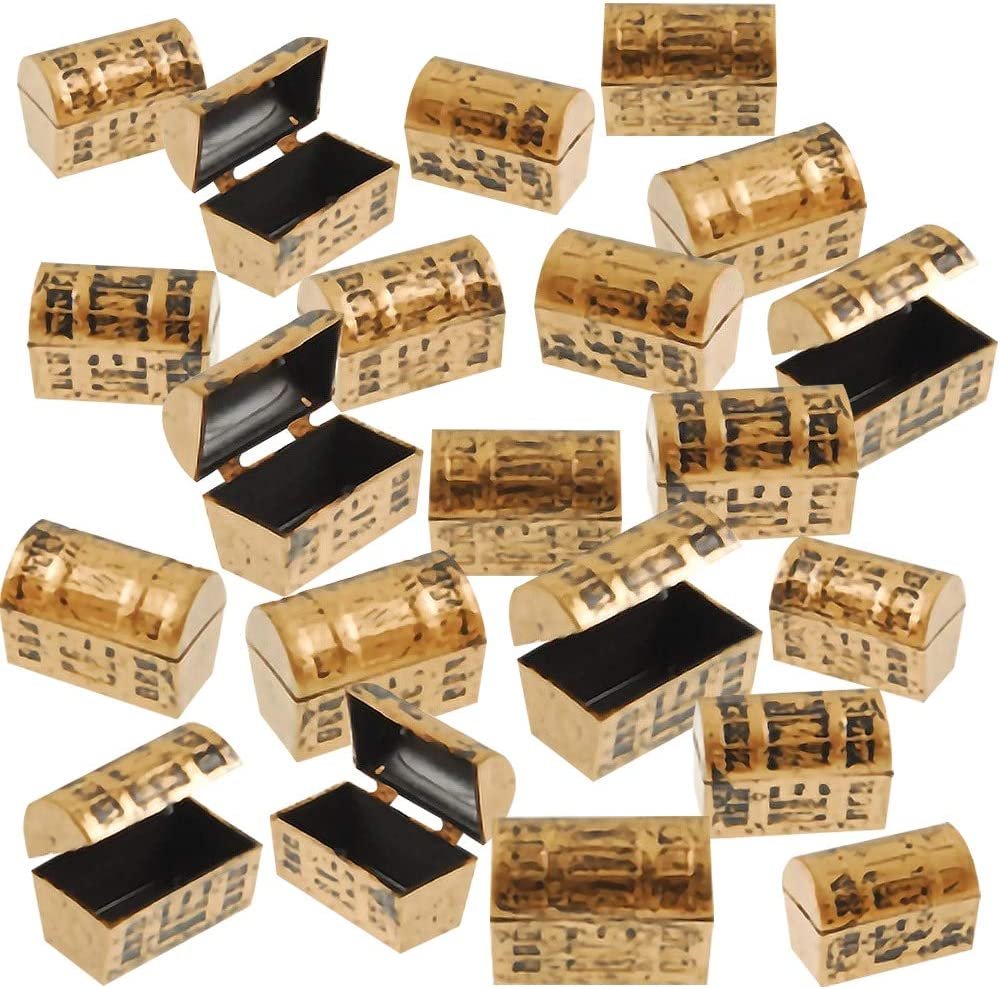 Mini Pirate Treasure Chests, Set of 24, 1.5" Plastic Chests with a Gold Finish, Cool Pirate Birthday Party Favors Supplies for Kids, Unique Decorations and Goodie Bag Stuffers