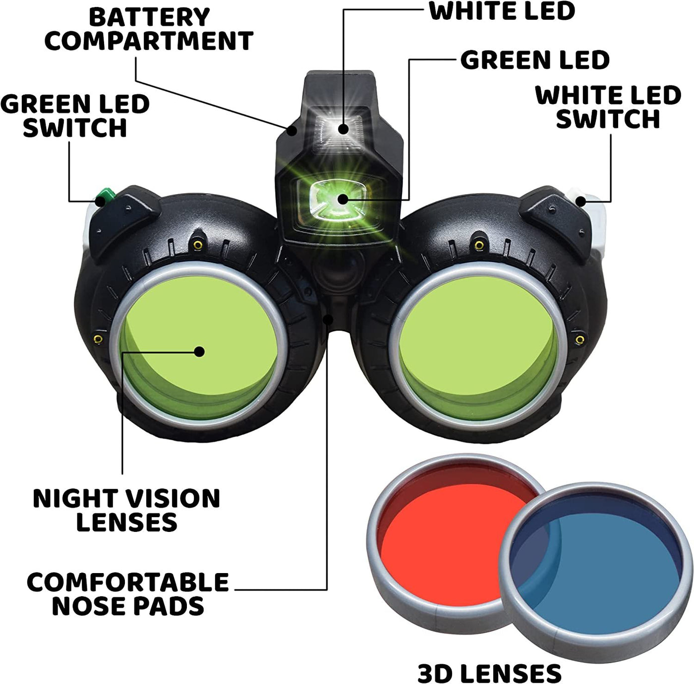 Night Vision Glasses, Kids Spy Gear Glasses with 3D Lenses & LED Light