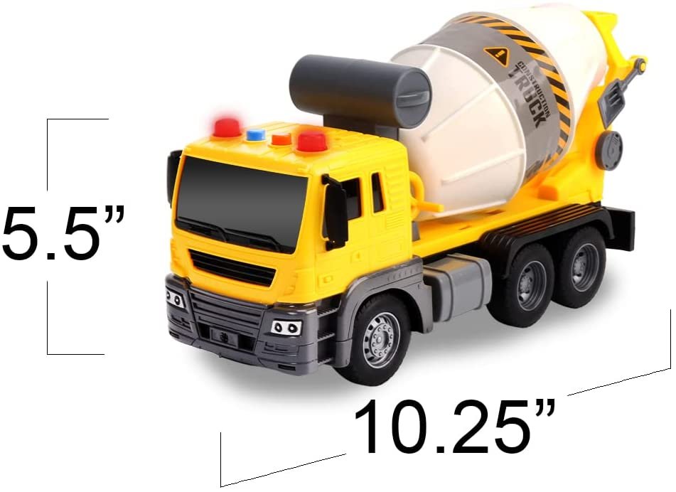 Light Up Cement Truck, Cement Mixer Toy Truck with Lights, Sounds, and Rotating Barrel, Push and Go Kids Construction Toys, Construction Vehicle Toys for Boys and Girls Ages 3 and Up