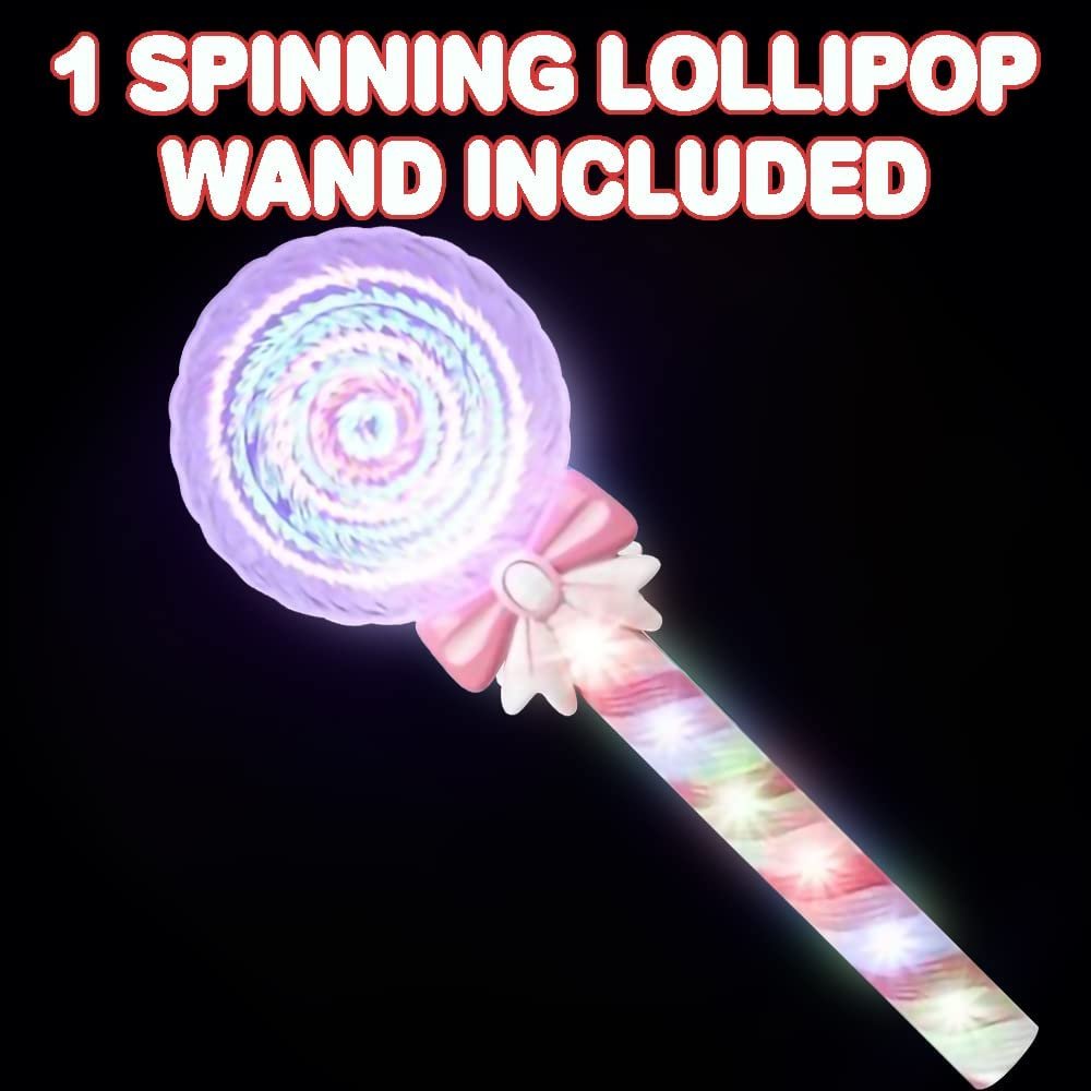 ArtCreativity Light Up Spinning Lollipop Wand, 12 Inch LED Princess Wand for Kids with Batteries Included, Great Gift Idea for Boys and Girls, Fun Pretend Play Prop, Carnival Prize