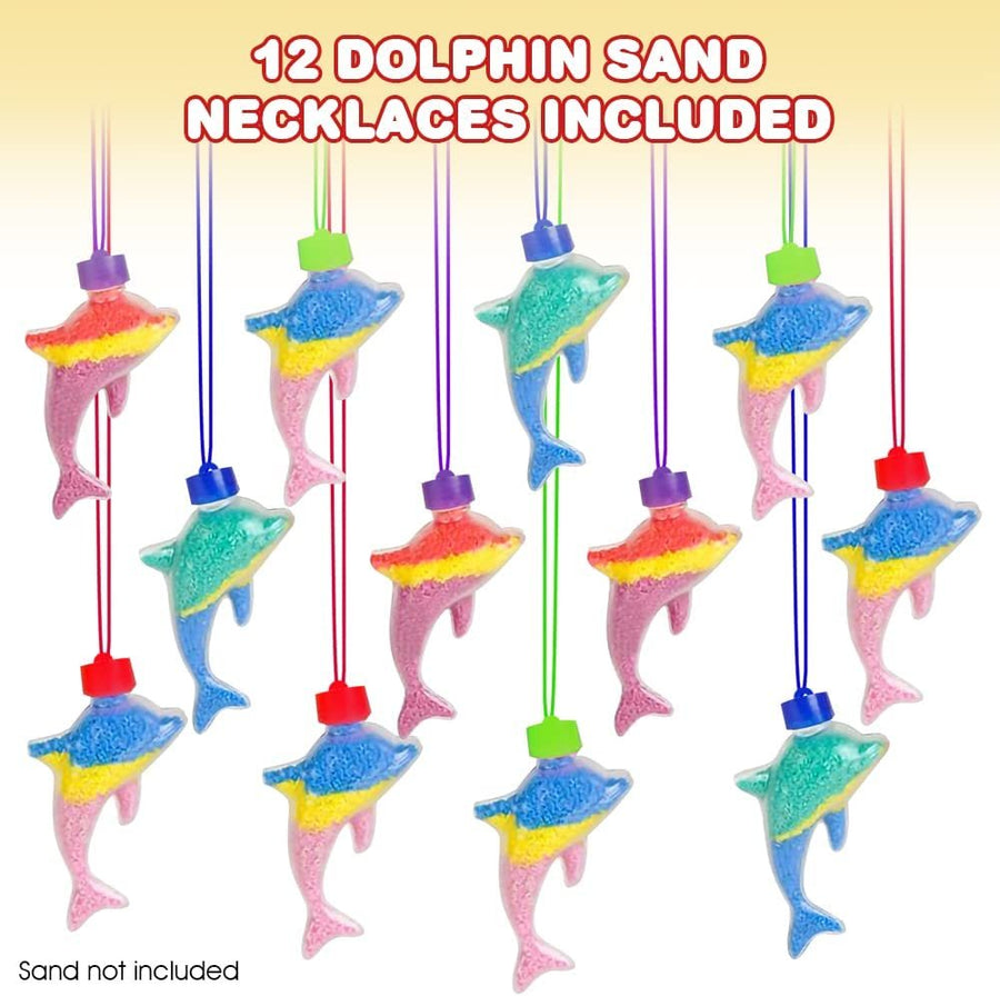 Dolphin Sand Art Bottle Necklaces, Pack of 12, Sand Art Craft Kit with Dolphin Shaped Bottles, Craft Party Supplies and Party Favors for Kids - Sand Sold Separately