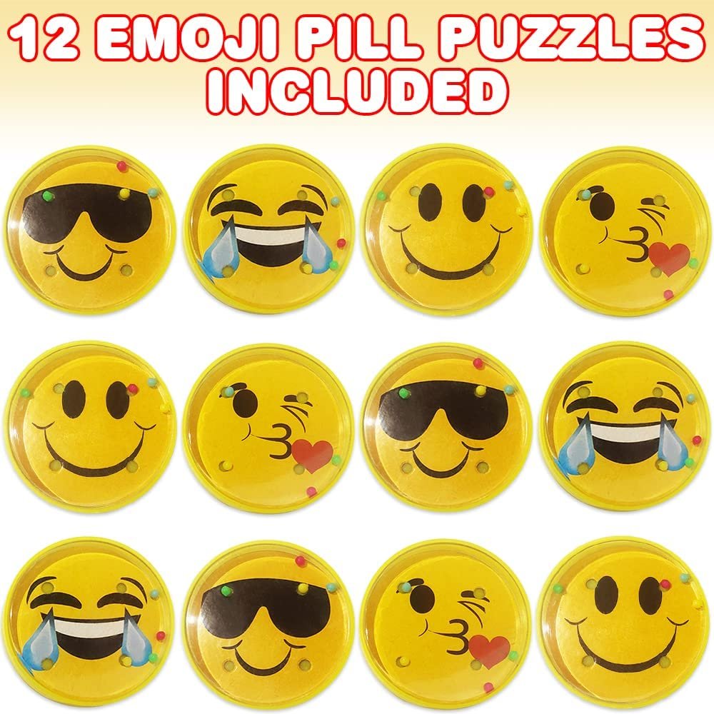Emoji Pill Puzzles for Kids, Set of 12, Balance Ball Puzzles in Assorted Designs, Great as Birthday Party Favors, Carnival Prizes for Kids, Goodie Bag Fillers, and Stocking Stuffers