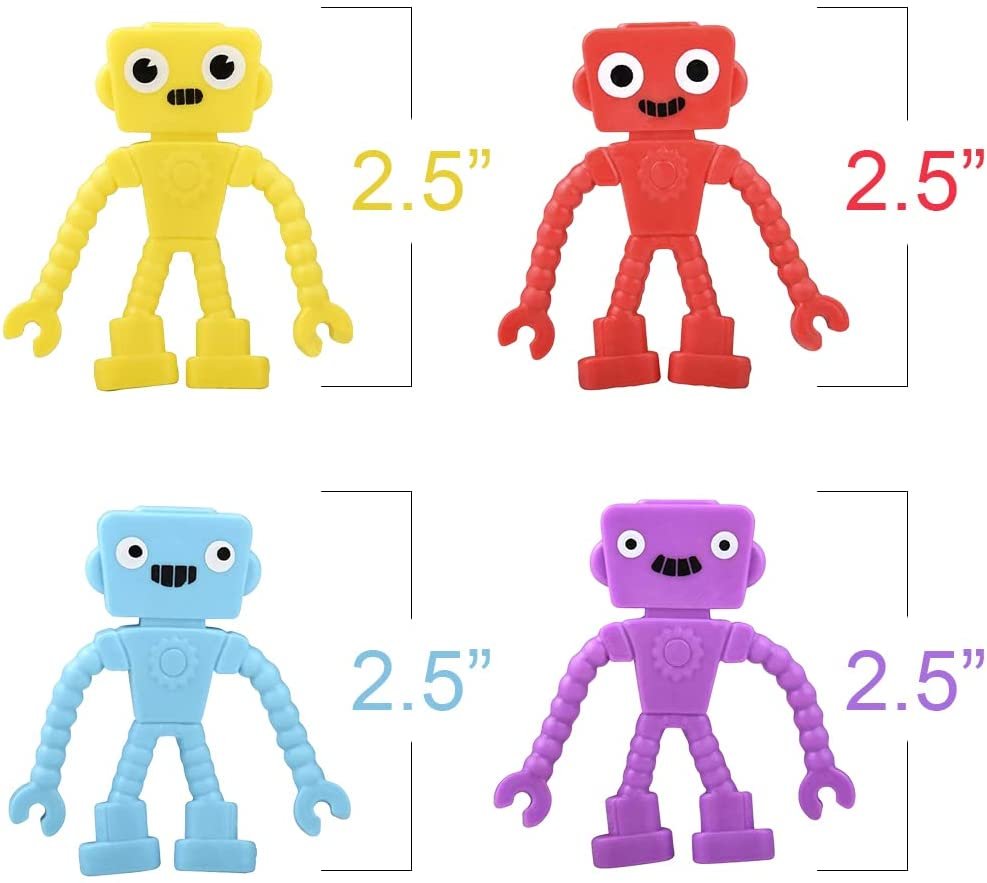 Mini Bendable Robots, Set of 48, Small Robot Toys for Kids in 4 Vibrant Colors, Robot Fidget Toys for Boys and Girls, Great as Anxiety Relief Toys, Pinata Stuffers, and Classroom Prizes