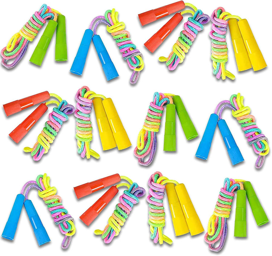 7.5ft Rainbow Jump Rope Set - 12 Pack - Vibrant Jumping Ropes for Kids - Durable Nylon Skipping Ropes - Great Birthday Party Favors, Goodie Bag Fillers, Gift Idea for Boys and Girls