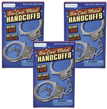 ArtCreativity Diecast Metal Play Handcuffs for Kids, Set of 3, Pretend Play Toy Handcuffs with 2 Keys, Stage or Costume Prop, Fun Party Favor, Goodie Bag Filler, Gift for Boys and Girls