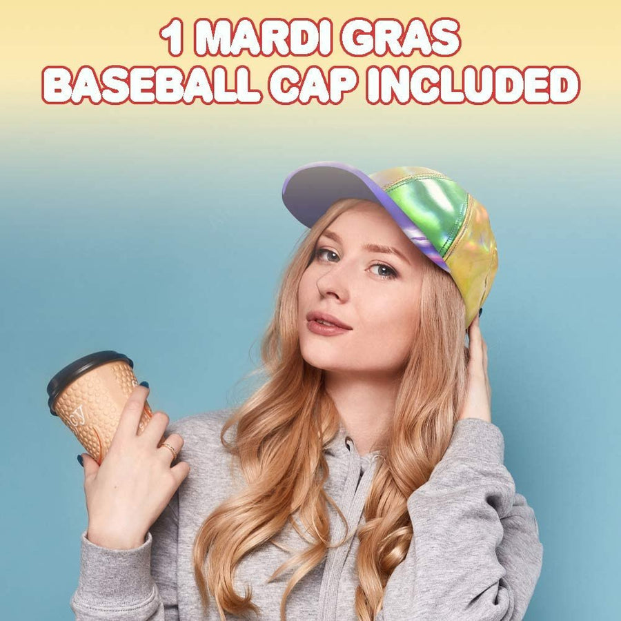 Iridescent Mardi Gras Baseball Cap for Adults and Kids, Mardi Gras Hat with Gold, Purple, and Green Metallic Colors, Mardi Gras Party Supplies and Costume Accessories