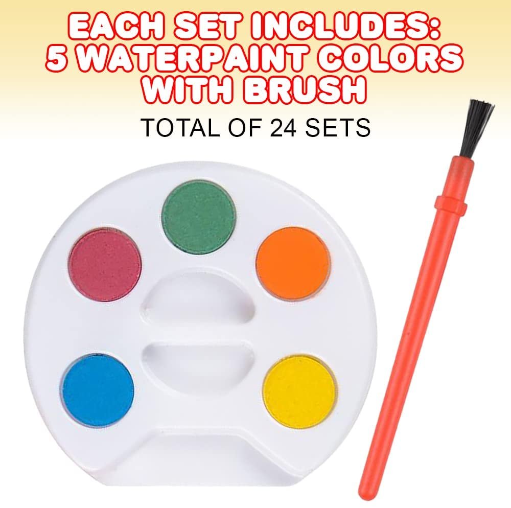  Mini Watercolor Kids Paint Set - (Bulk Pack of 24) - 5 Watercolor  Paints, Palette Tray and Painting Brush, for Art Party Favors, Kids Prizes,  Stocking Stuffers and Paint Party Supplies 