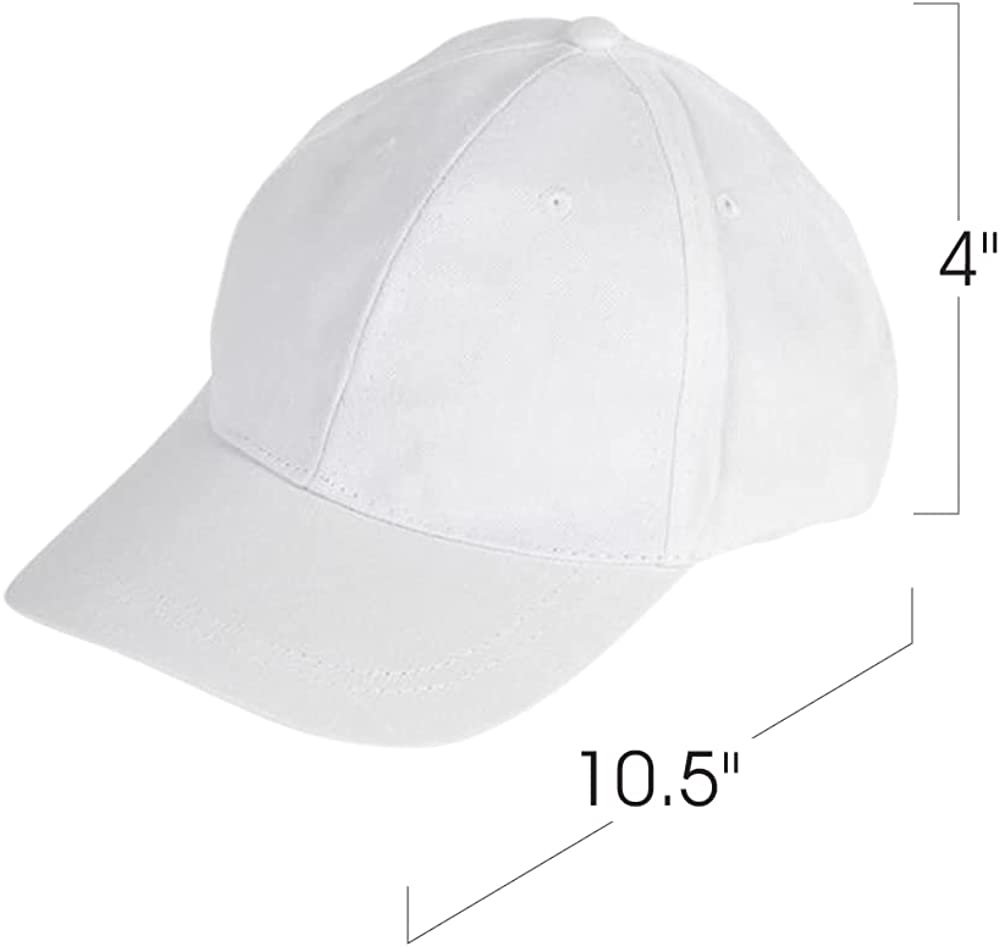 White Craft Baseball Caps, Set of 4, Cotton Baseball Caps for Crafting, White Baseball Caps for Kids and Adults, Soft and Breathable White Ball Caps for DIY Art and Casual Wear