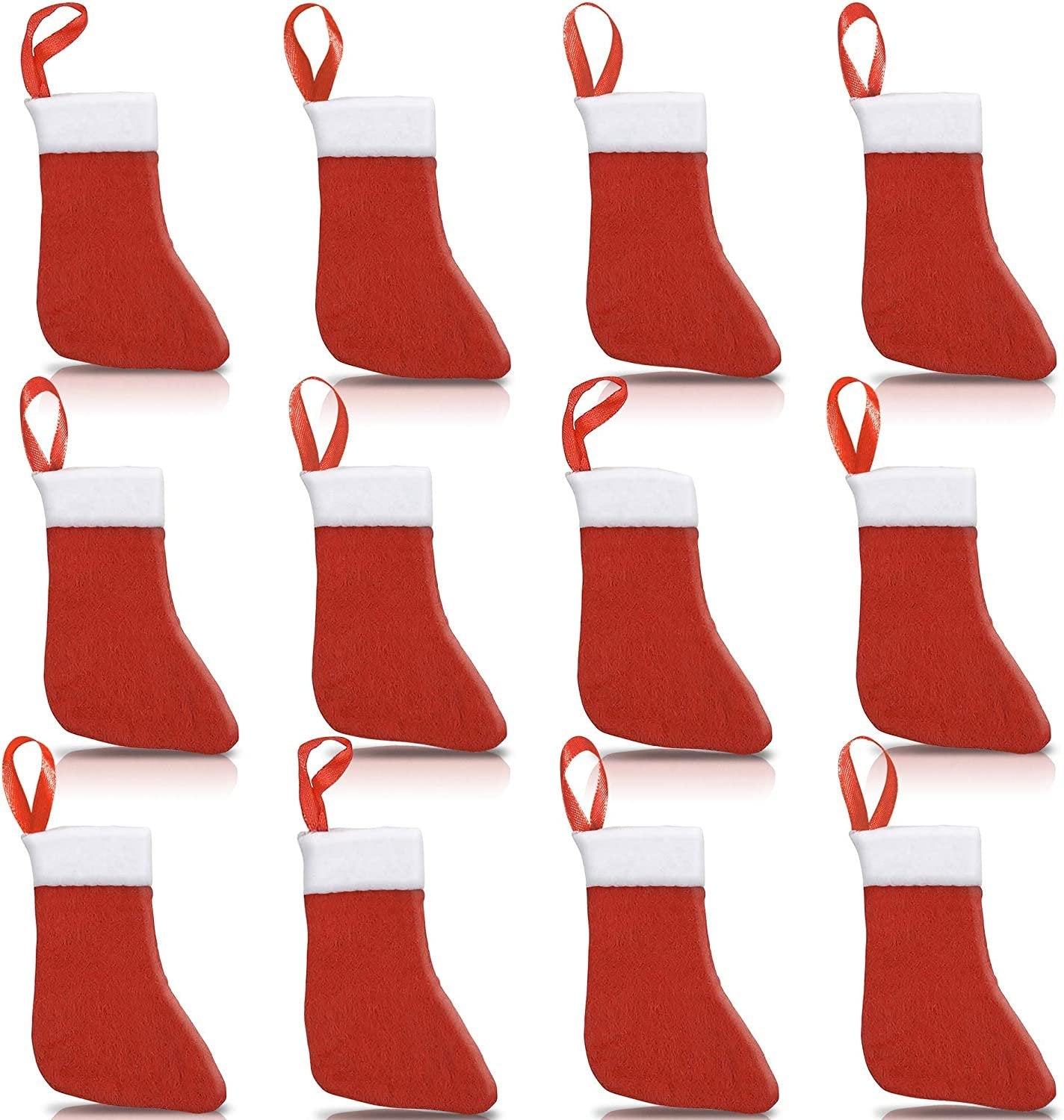 ArtCreativity Mini Christmas Stockings with Hanging Loops, Set of 12, Red and White Christmas Décor, Felt Stockings for Holding Gifts, Xmas Tree Decorations, Cute Dining Silverware Holders