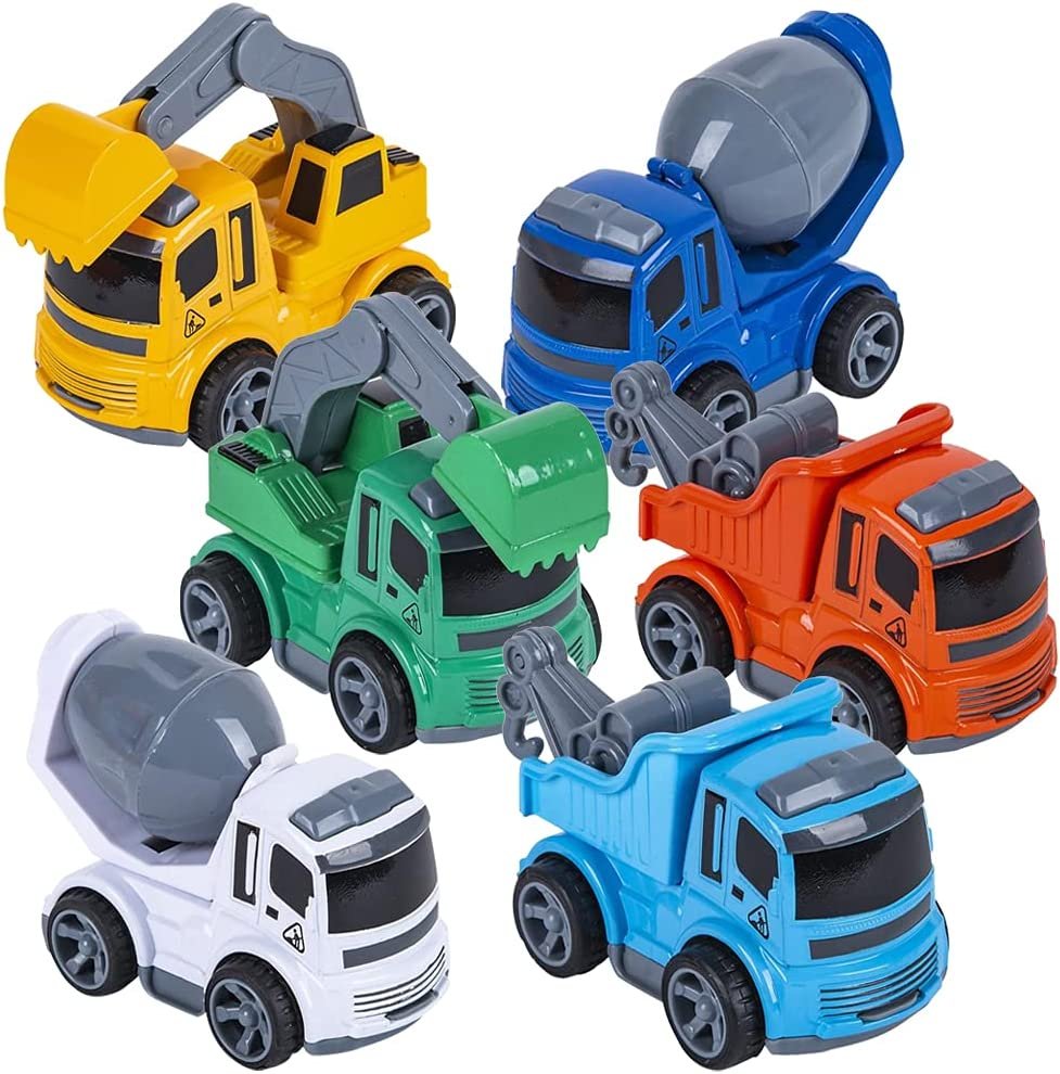 Construction Toy Trucks, Set of 6, Diecast Construction Vehicles with Movable Parts, Car Toys for Kids, Plastic & Metal Material, Cool Construction Party Favors