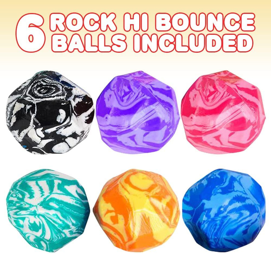 Rock High Bounce Balls, Set of 6 Bouncing Balls for Kids, Outdoor Toys for Encouraging Active Play, Party Favors and Pinata Stuffers for Boys and Girls