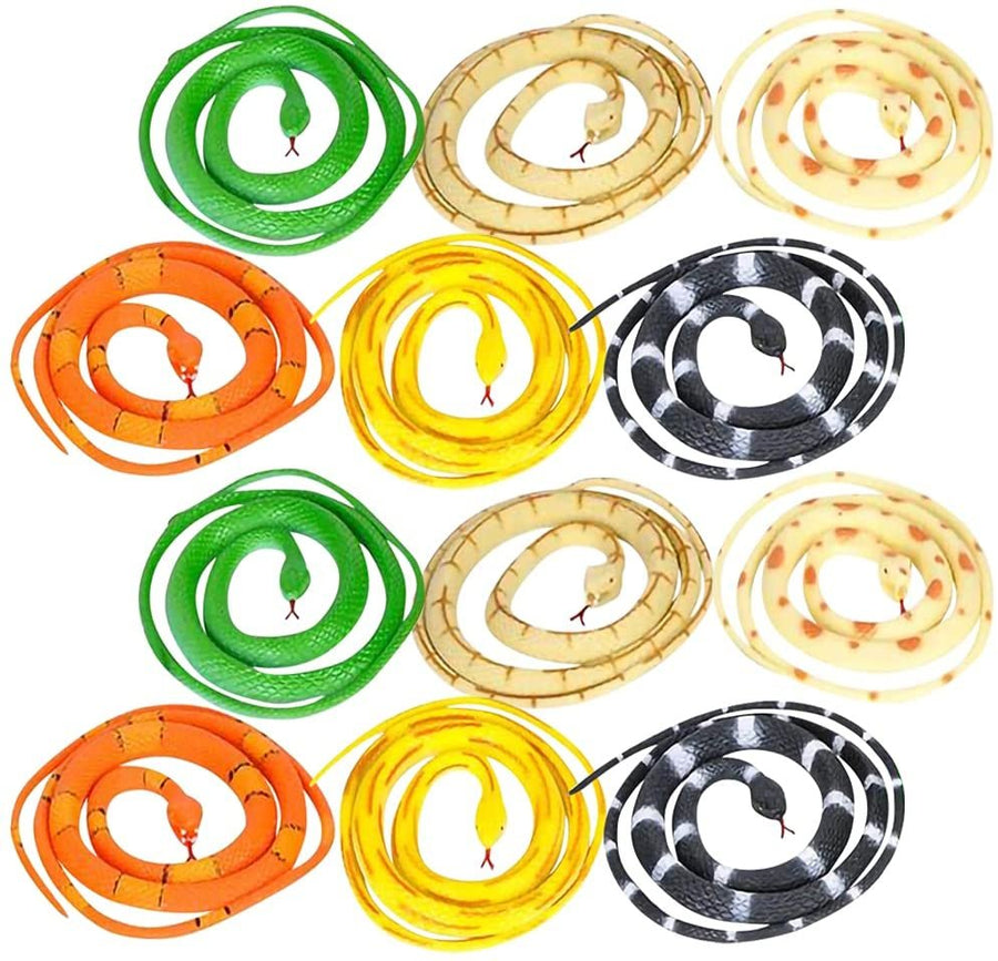 Vinyl Snake Toys, Set of 12, Realistic-Looking Toy Snakes for Kids in Assorted Colors, Snake Prank Toys for Scary Gags, Unique Jungle Birthday Party Decorations, 36"es Long