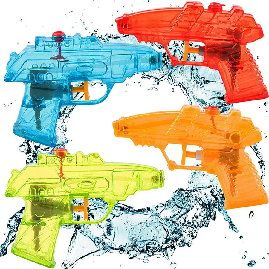 Transparent Water Squirters for Kids, Set of 4, 5" Blaster Toys for Swimming Pool, Beach, and Outdoor Summer Fun, Cool Birthday Party Favors for Boys and Girls