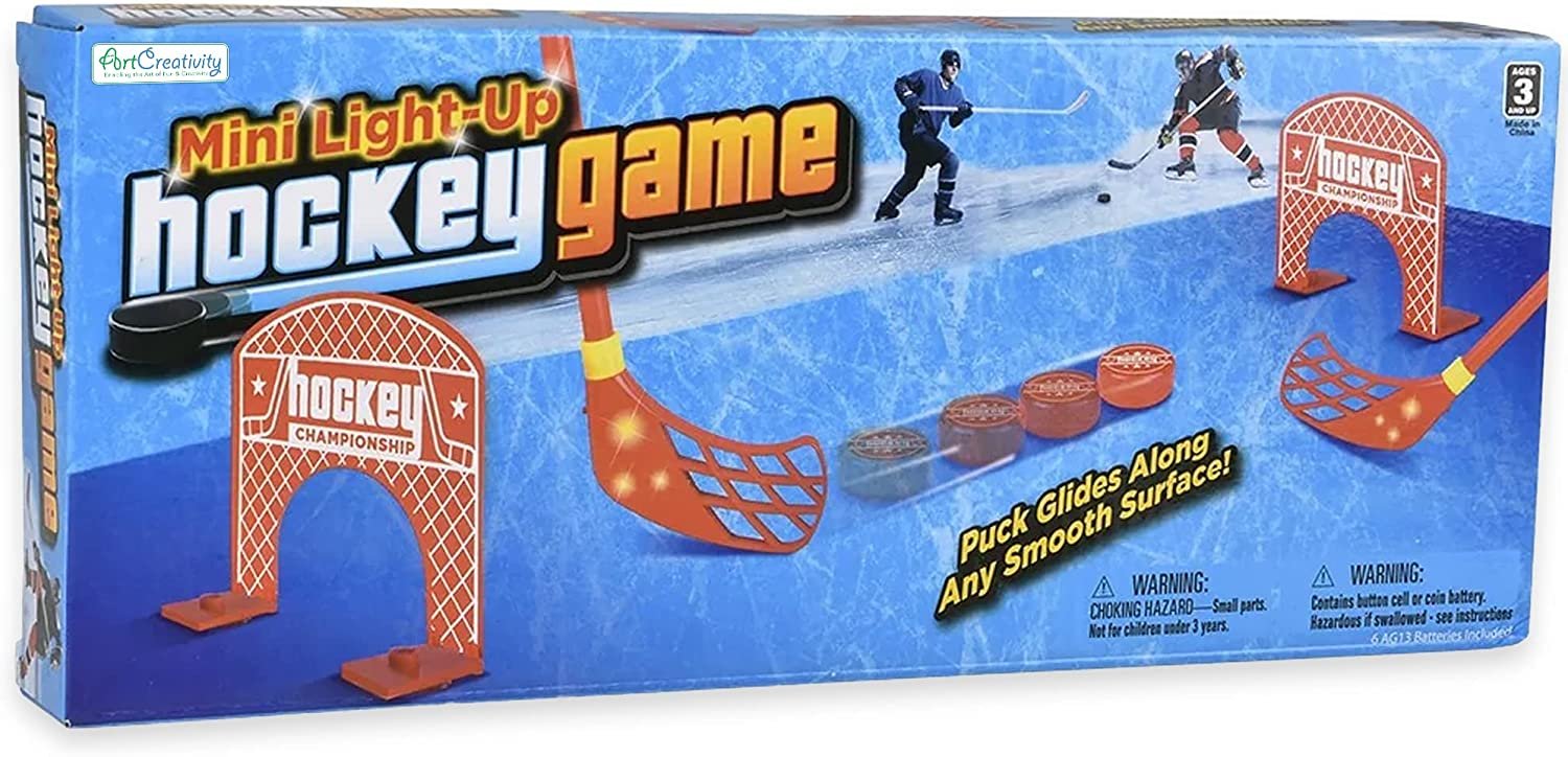 Light Up Indoor Mini Hockey Game - 2 Hockey Sticks with LEDs and Sound, 2 Goal Posts, and 1 Game Puck - Floor Hockey Set for Hours of Fun - Sports Floor Games for Boys and Girls