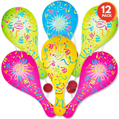 ArtCreativity Neon Paddle Balls, Pack of 12, 9.25 Inch Plastic Paddleball with String, Assorted Bright Colors, Great Party Favors, Goodie Bag Fillers, Fun Activity Toys for Kids