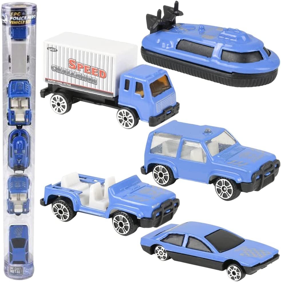 ArtCreativity 5-PC Diecast Police Vehicle Playset, Mini Diecast Toy Cars in Assorted Designs, Great Birthday Party Favor for Kids, Fun Gift Idea for Boys