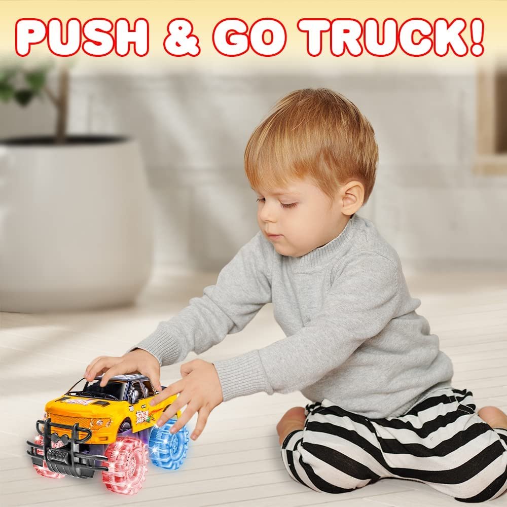 Light Up Yellow & Black Monster Truck, 1 Piece, 8" Monster Truck with Flashing LED Tires & Batteries, Push n Go Car Toys for Kids, Fun Gift for Boys & Girls Ages 3 & Up…