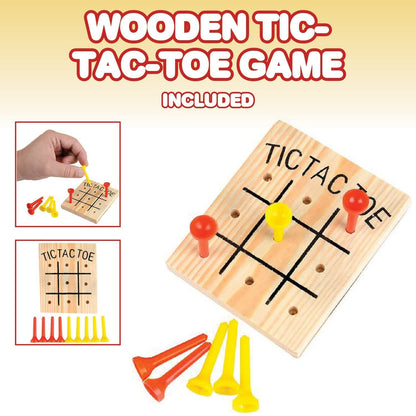Wooden Game Set by GamieTM - 5 Fun Games for Kids and Family - Includes Tic-Tac-Toe, Tower, Domino, Triangle, Pick-up Stick - Compact Size - Best Gift for Boy or Girl 5+.